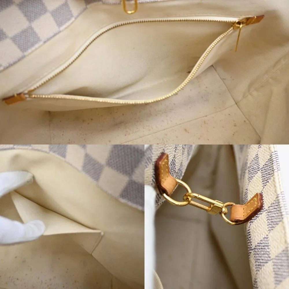 LOUIS VUITTON Cabas PM Shoulder Bag Damier Azur Leather White N41376 72FB897